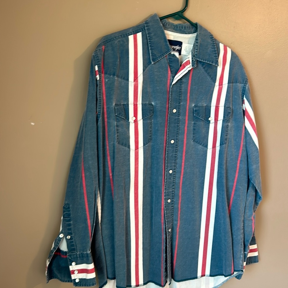 Vintage Wrangler Brushpopper Western Pearl Snap Shirt  Size 16 1/2 x 35